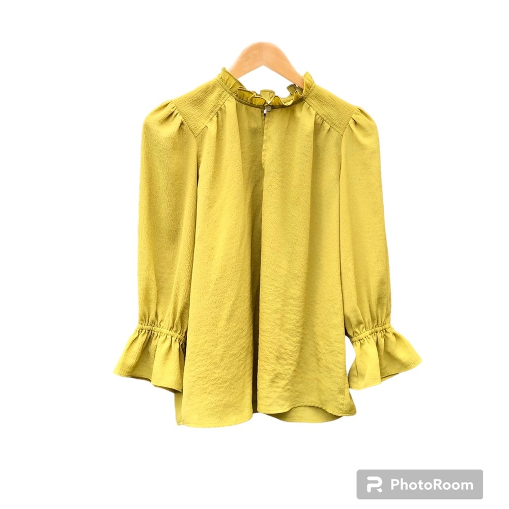LOFT Yellow Ruffle Neck Long Sleeve Blouse